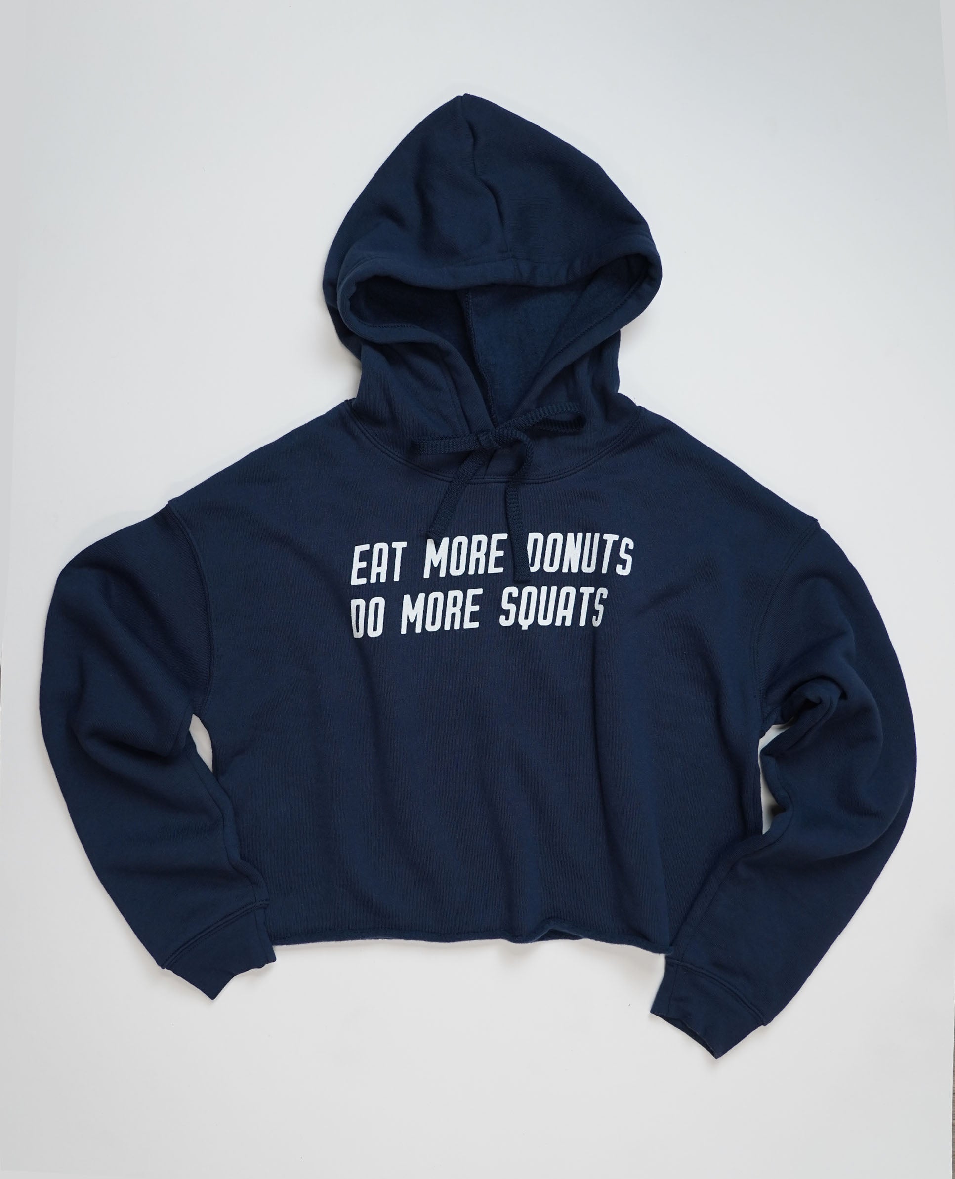 More Donuts. More Squats. Navy Blue Cropped Hoodie – Muscles and