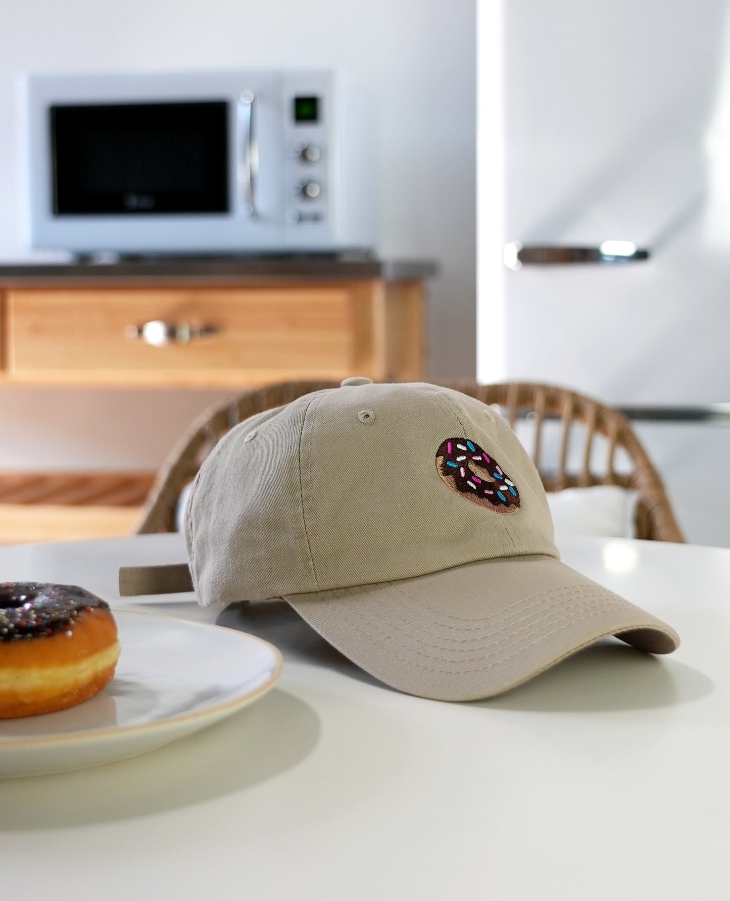 Muscles and donuts chocolate donut dad hat tan