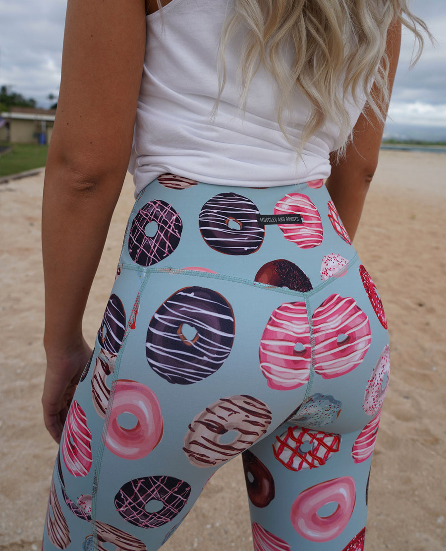 muscles and donuts donut leggings dusty blue pocket leggings