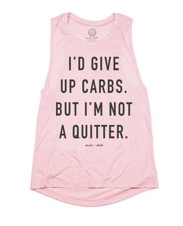 muscles and donuts i'd give up carbs but i'm not a quitter muscle tank top